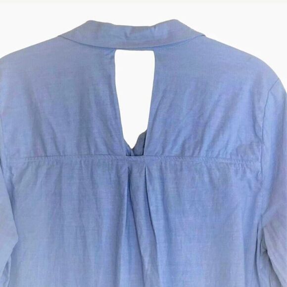 Gibson Latimer Blue Tunic High Low Button Up Pockets Cotton Women Size M Keyhole - Picture 5 of 8